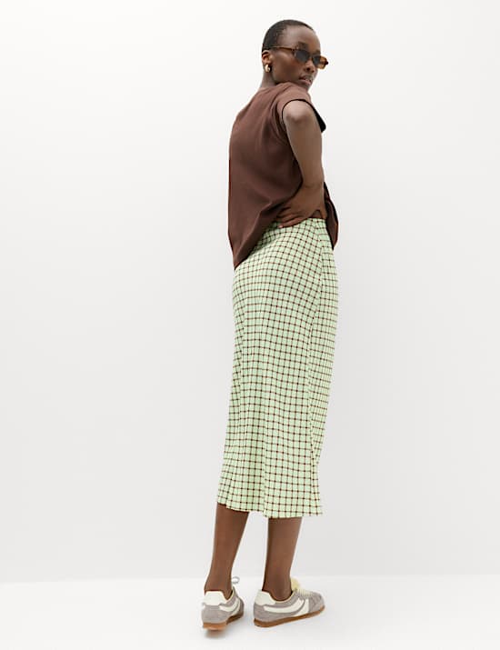 Checked Midi Straight Column Skirt