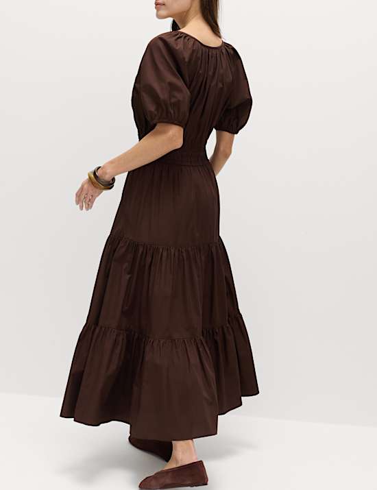 Pure Cotton Tie Detail Midaxi Waisted Dress