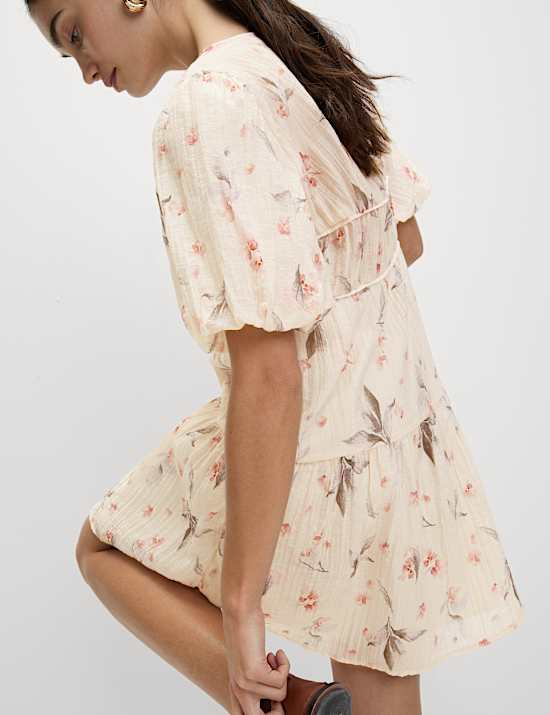 Lyocell Rich Floral V-Neck Mini Waisted Dress