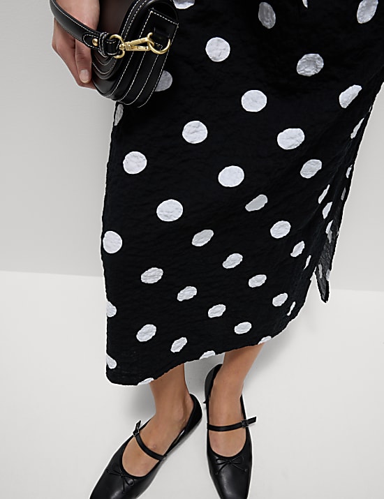 Cotton Rich Polka Dot Midi Waisted Dress