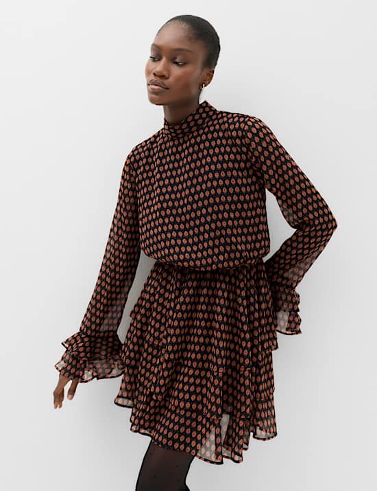 Chiffon Geometric Mini Waisted Dress