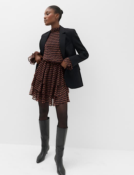 Chiffon Geometric Mini Waisted Dress