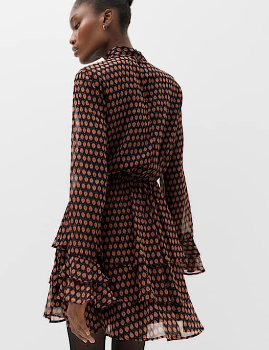 Chiffon Geometric Mini Waisted Dress