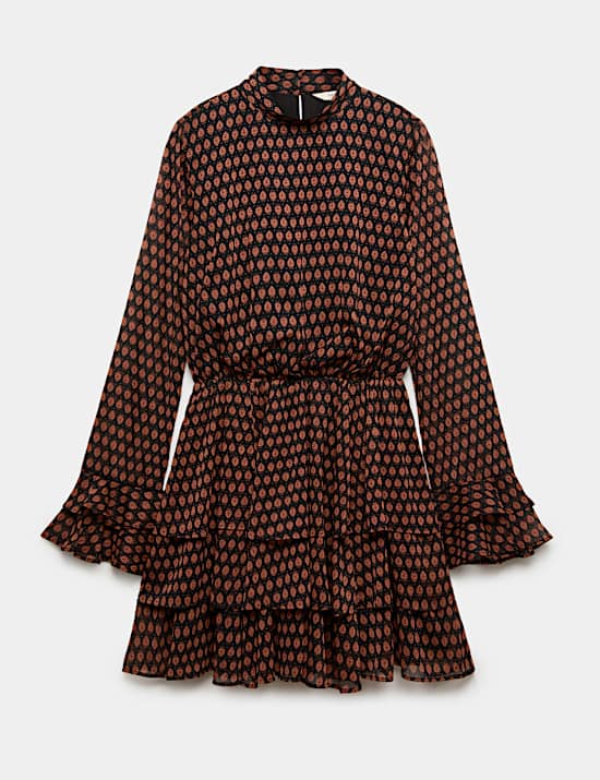 Chiffon Geometric Mini Waisted Dress