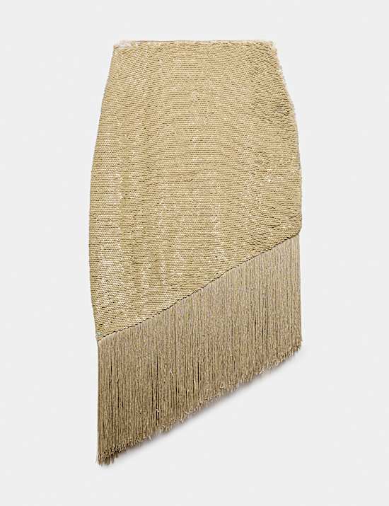Sequin Asymmetric Fringe Skirt