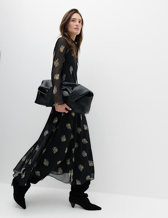 Midaxi-S&auml;ulenkleid aus Chiffon mit hohem Kragen und Blumenmuster