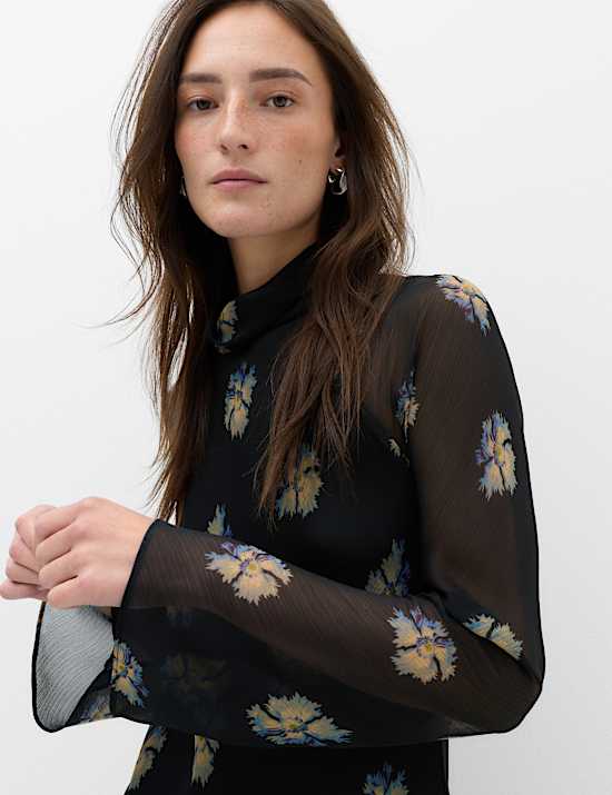 Chiffon Floral High Neck Midaxi Column Dress