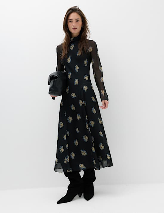 Chiffon Floral High Neck Midaxi Column Dress