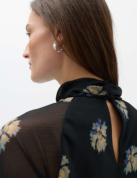 Chiffon Floral High Neck Midaxi Column Dress