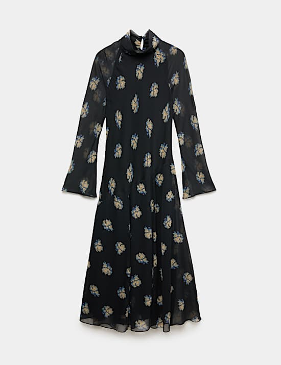 Chiffon Floral High Neck Midaxi Column Dress