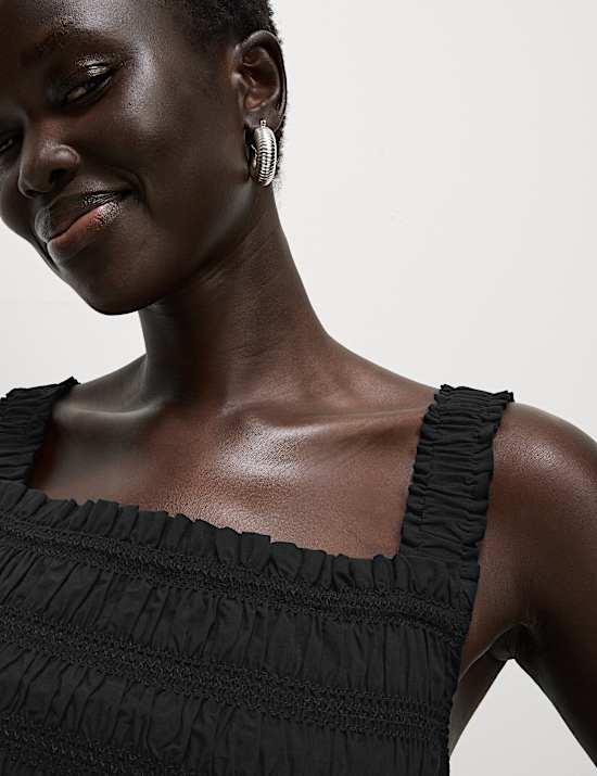 Pure Cotton Textured Midi Waisted Dress