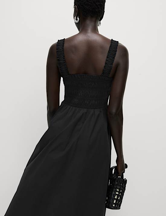 Pure Cotton Textured Midi Waisted Dress