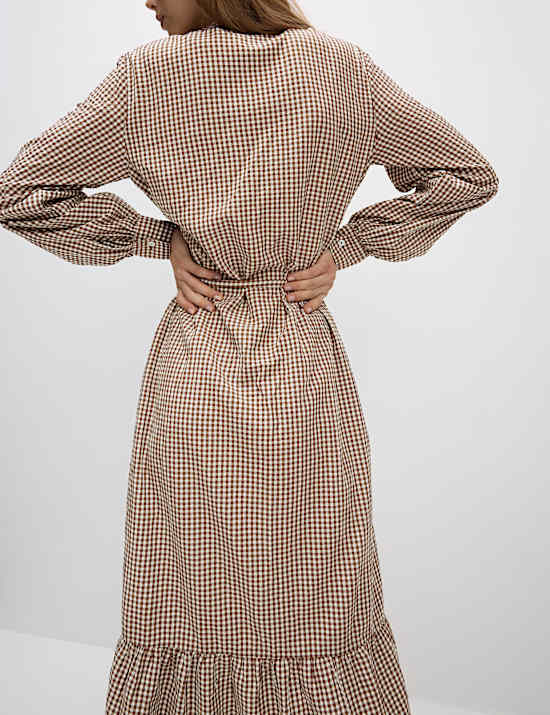 Modal Rich Checked Button Front Midi Dress
