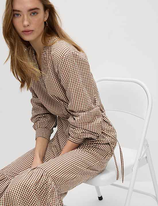 Modal Rich Checked Button Front Midi Dress