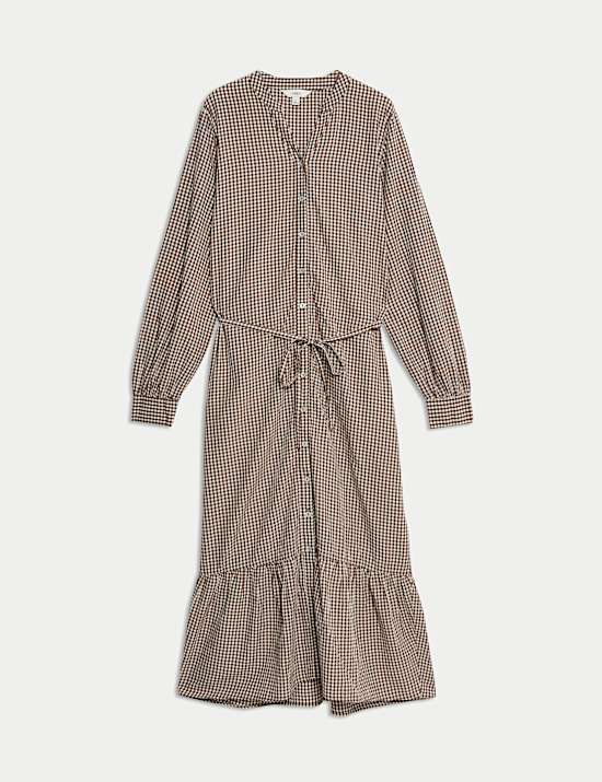 Modal Rich Checked Button Front Midi Dress