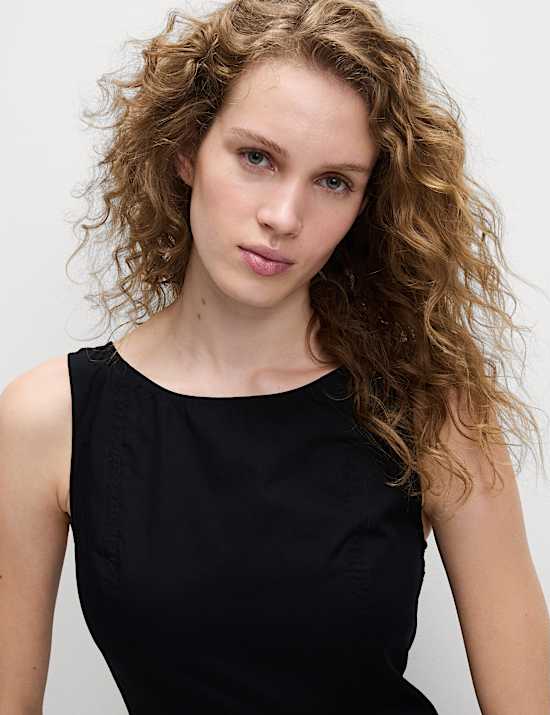 Pure Cotton Round Neck Mini Shift Dress