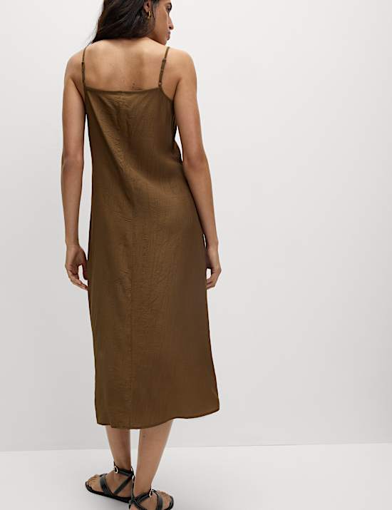 Textured Strappy Midi Cami Relaxed Dress