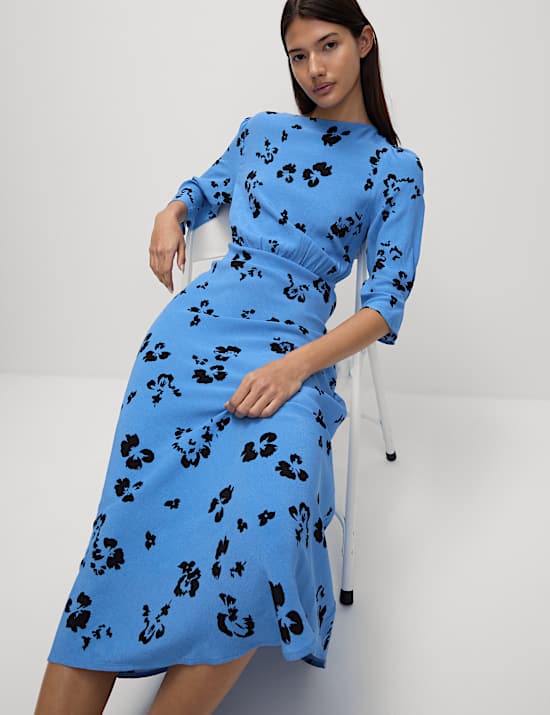 Floral Round Neck Midaxi Tea Dress