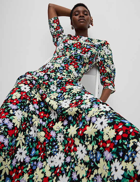 Floral Round Neck Midaxi Tea Dress