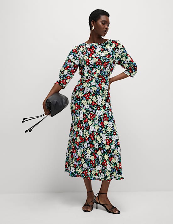 Floral Round Neck Midaxi Tea Dress