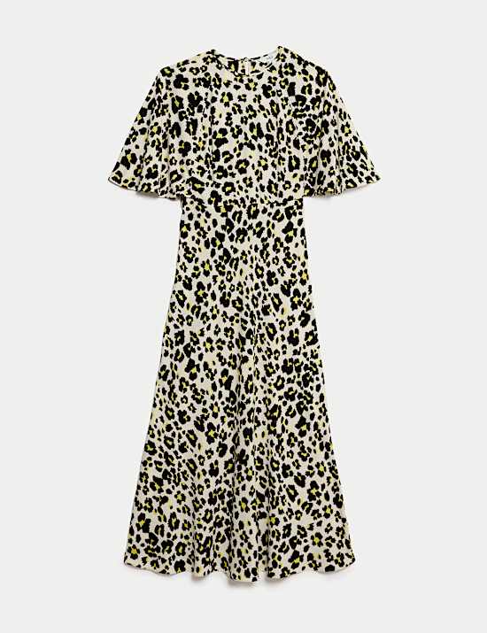 Robe midaxi &agrave; encolure ronde et manches cape &agrave; imprim&eacute;