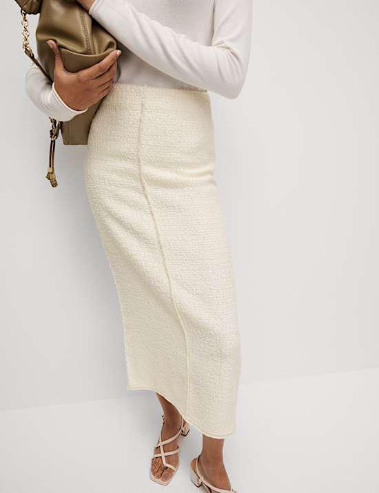 Boucle Split Back Midaxi A-Line Skirt with Wool