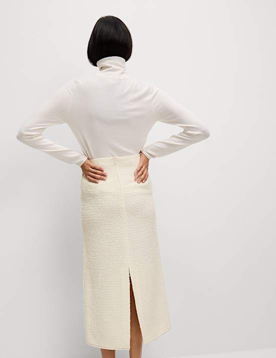 Boucle Split Back Midaxi A-Line Skirt with Wool