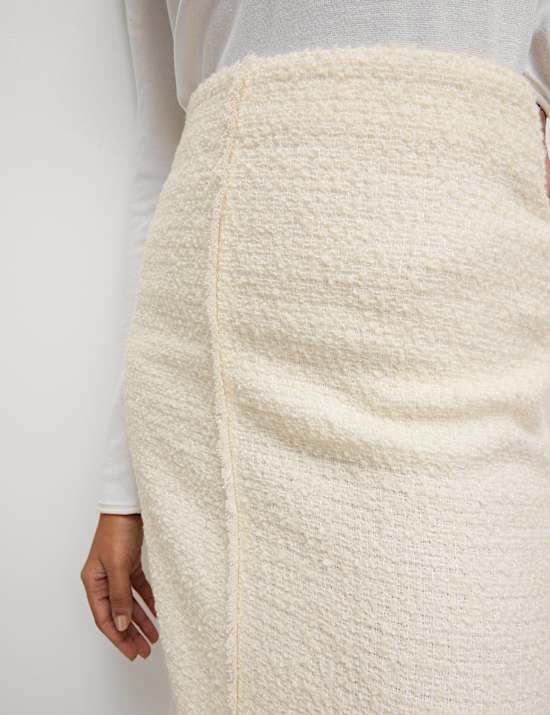 Boucle Split Back Midaxi A-Line Skirt with Wool