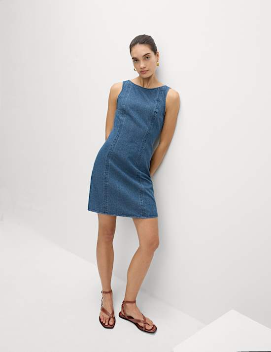 Pure Cotton Denim Mini Shift Dress