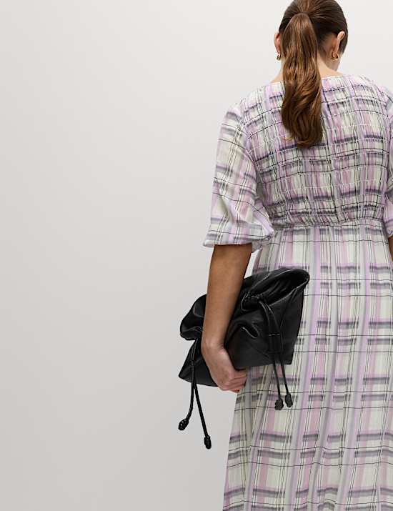 Printed Tie Front Midaxi Shirred Dress