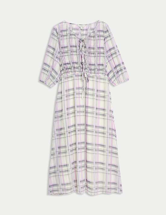 Printed Tie Front Midaxi Shirred Dress