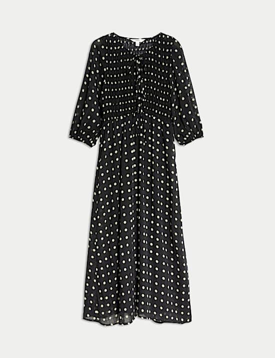 Printed Tie Front Midaxi Shirred Dress