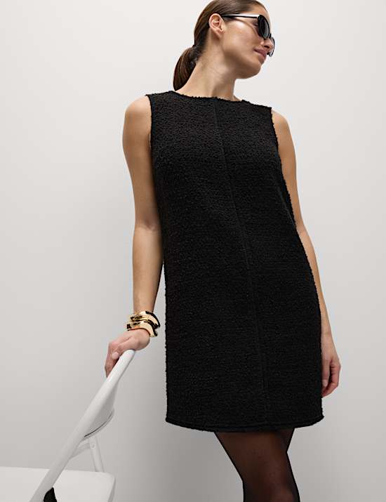 Textured Mini Shift Dress with Wool