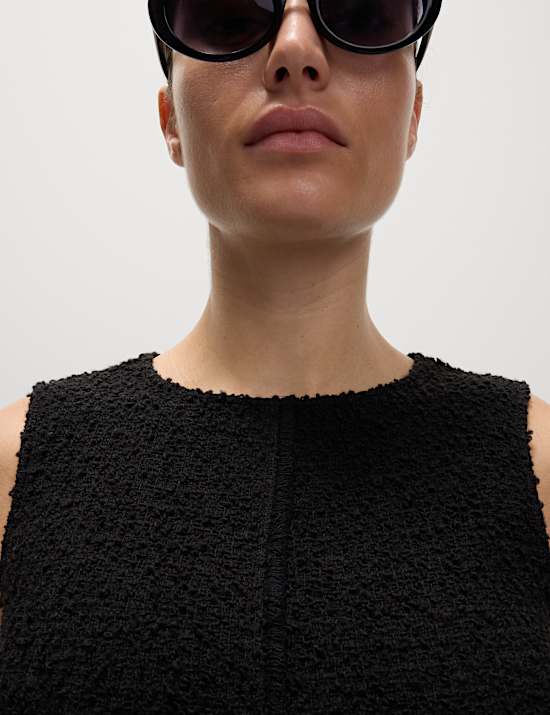 Textured Mini Shift Dress with Wool