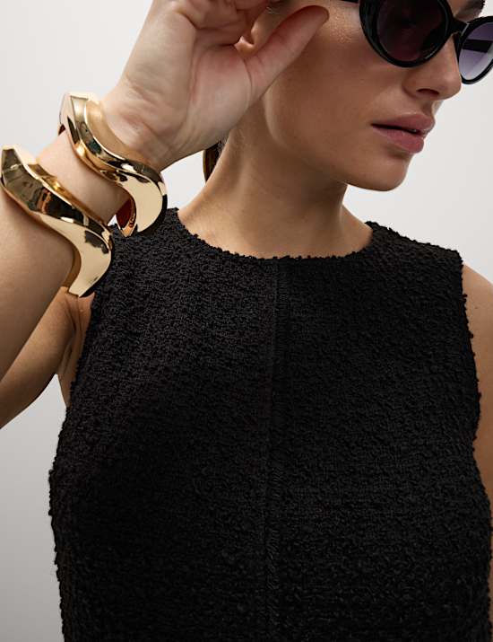 Textured Mini Shift Dress with Wool