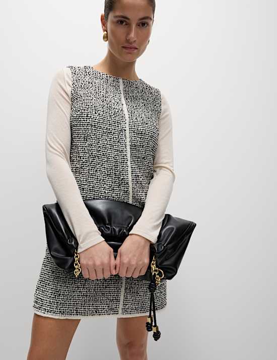 Dogtooth Mini Shift Dress with Wool