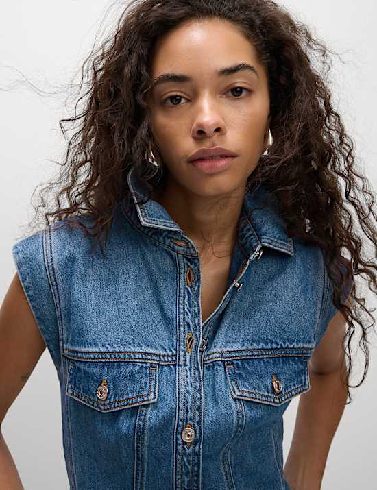 Denim praktische midi-jurk met knoopsluiting voor