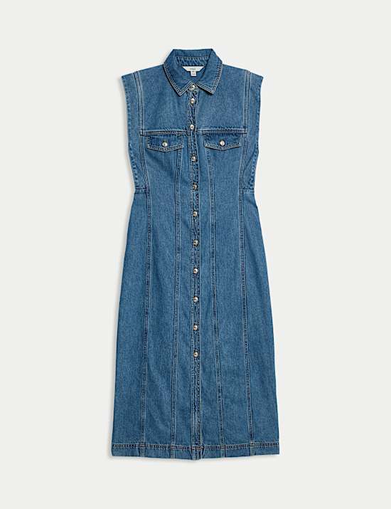 Denim praktische midi-jurk met knoopsluiting voor