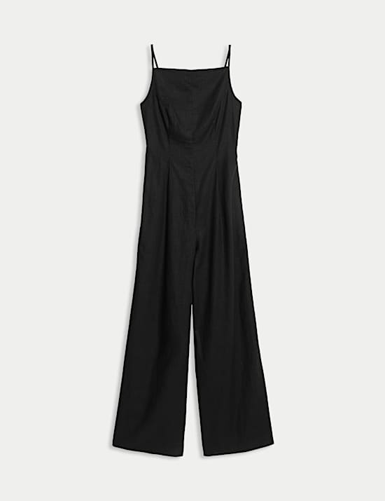 Linen Blend Square Neck Sleeveless Jumpsuit