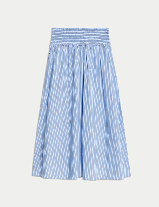 Pure Cotton Striped Midi A-Line Skirt