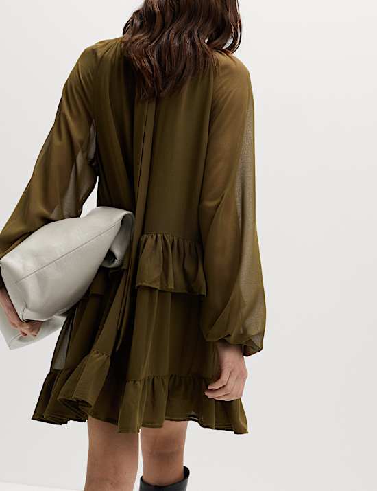 Georgette Ruffle Mini Tiered Relaxed Dress