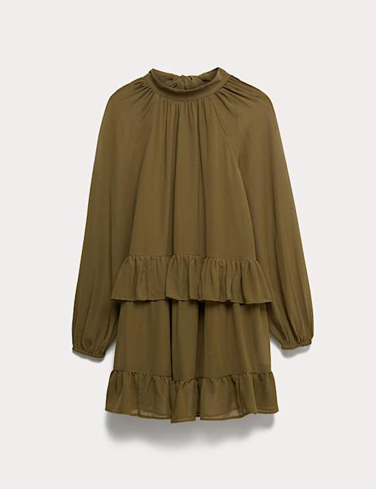 Georgette Ruffle Mini Tiered Relaxed Dress