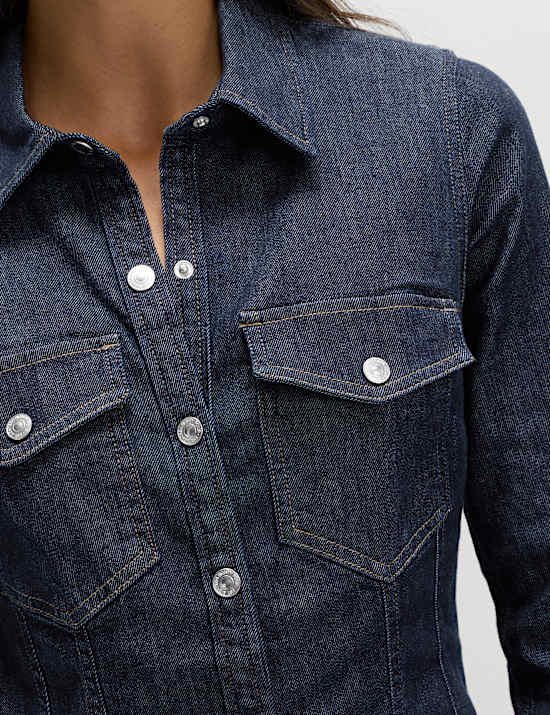 Denim Button Through Midi Shirt Dress