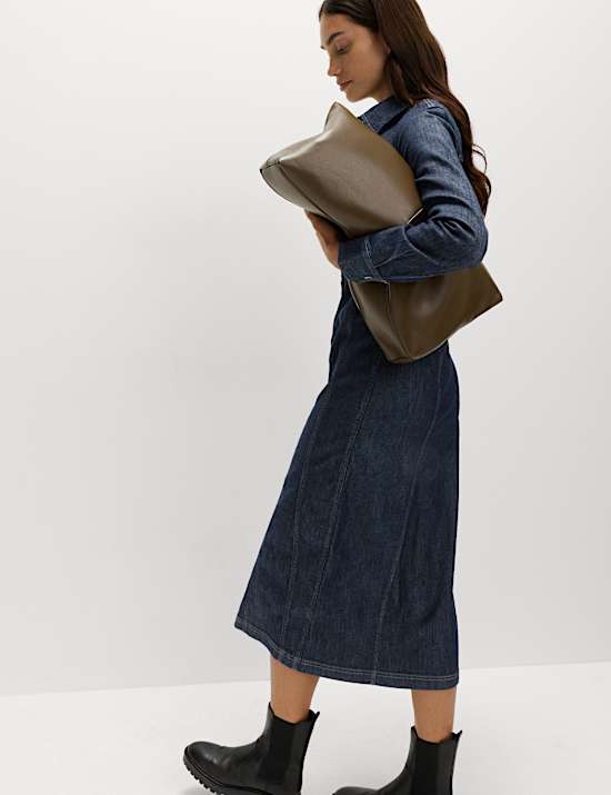 Denim Button Through Midi Shirt Dress