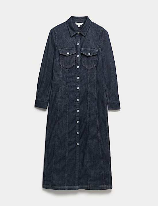 Denim Button Through Midi Shirt Dress