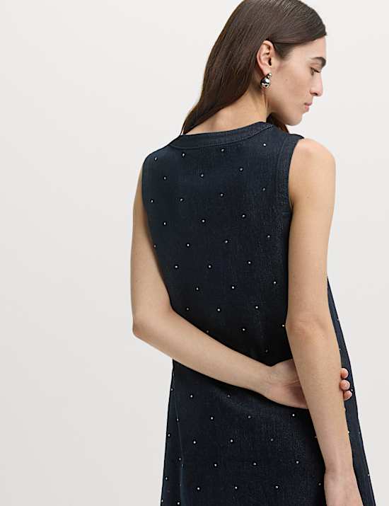 Denim Embellished Mini Shift Dress