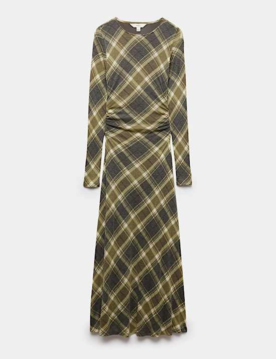 Robe midi coupe droite en Lyocell m&eacute;lang&eacute; &agrave; carreaux