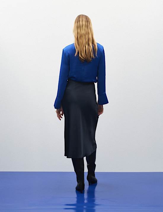 Satin High Waisted Midi Slip Skirt