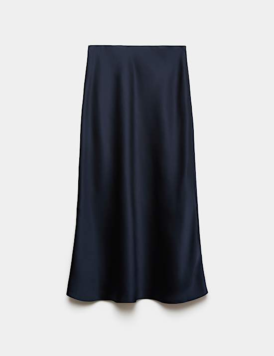 Satin High Waisted Midi Slip Skirt