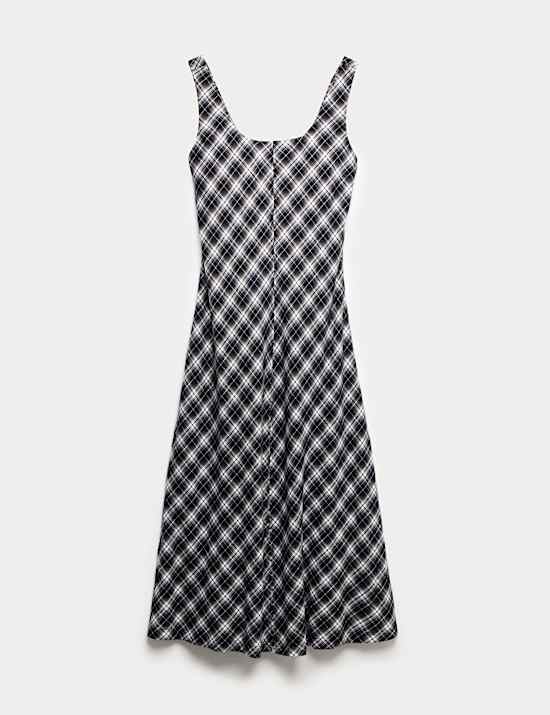 Pure Cotton Checked Midi Cami Dress